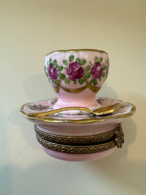 Vintage Limoges Porcelain Teacup Trinket Box