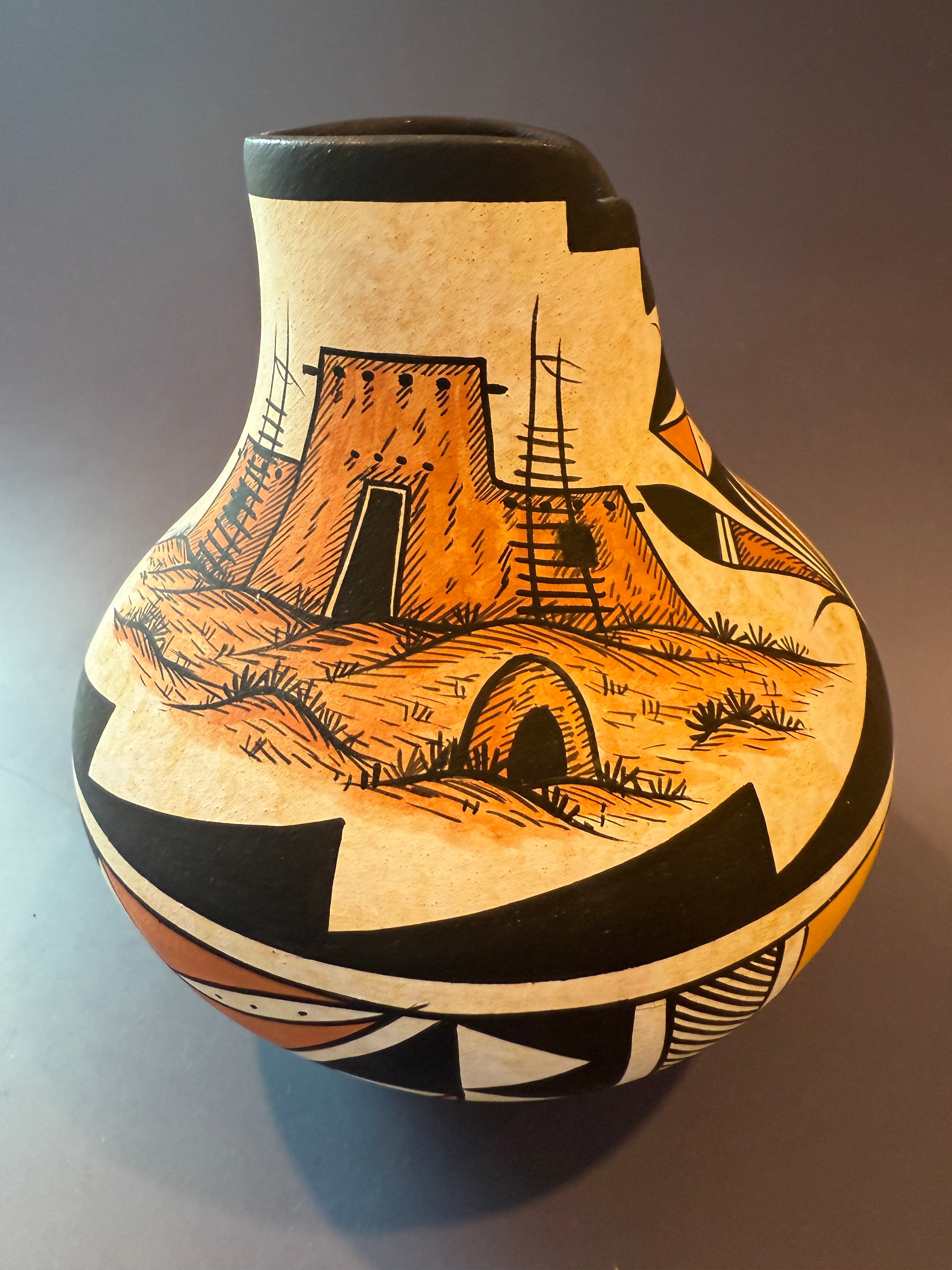 Pueblo Kiva Pottery Vase Vintage Native American, Signed.