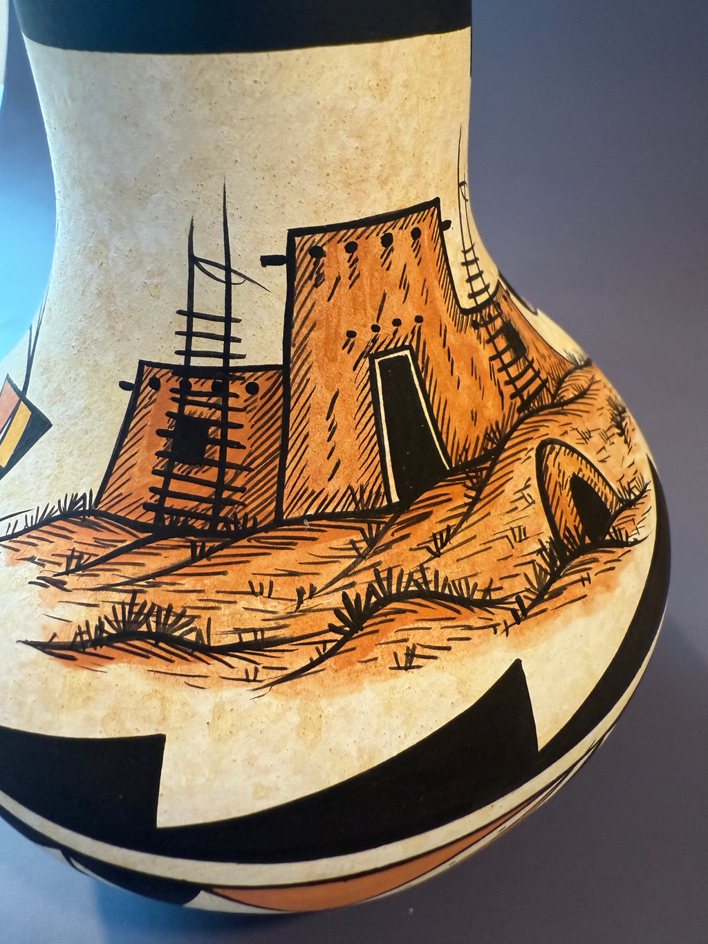Pueblo Kiva Pottery Vase Vintage Native American, Signed.