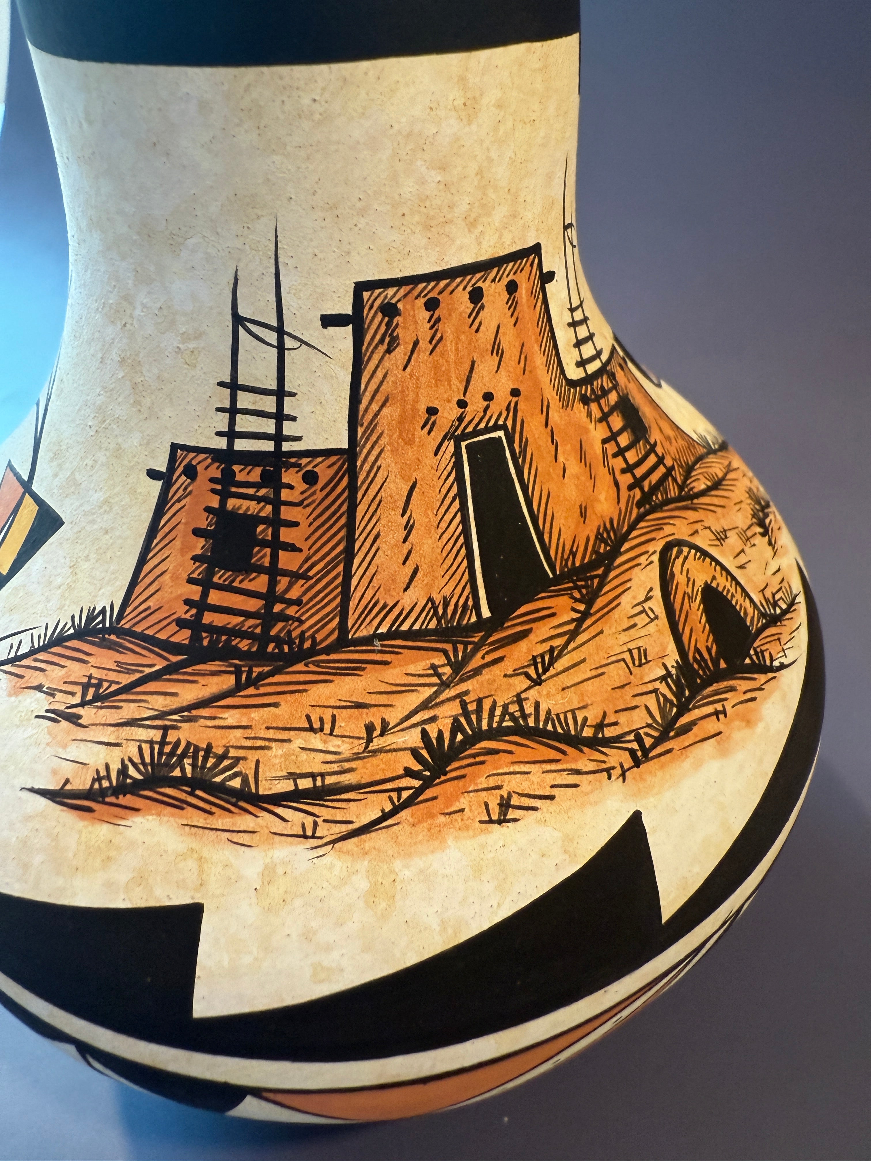 Pueblo Kiva Pottery Vase Vintage Native American, Signed.