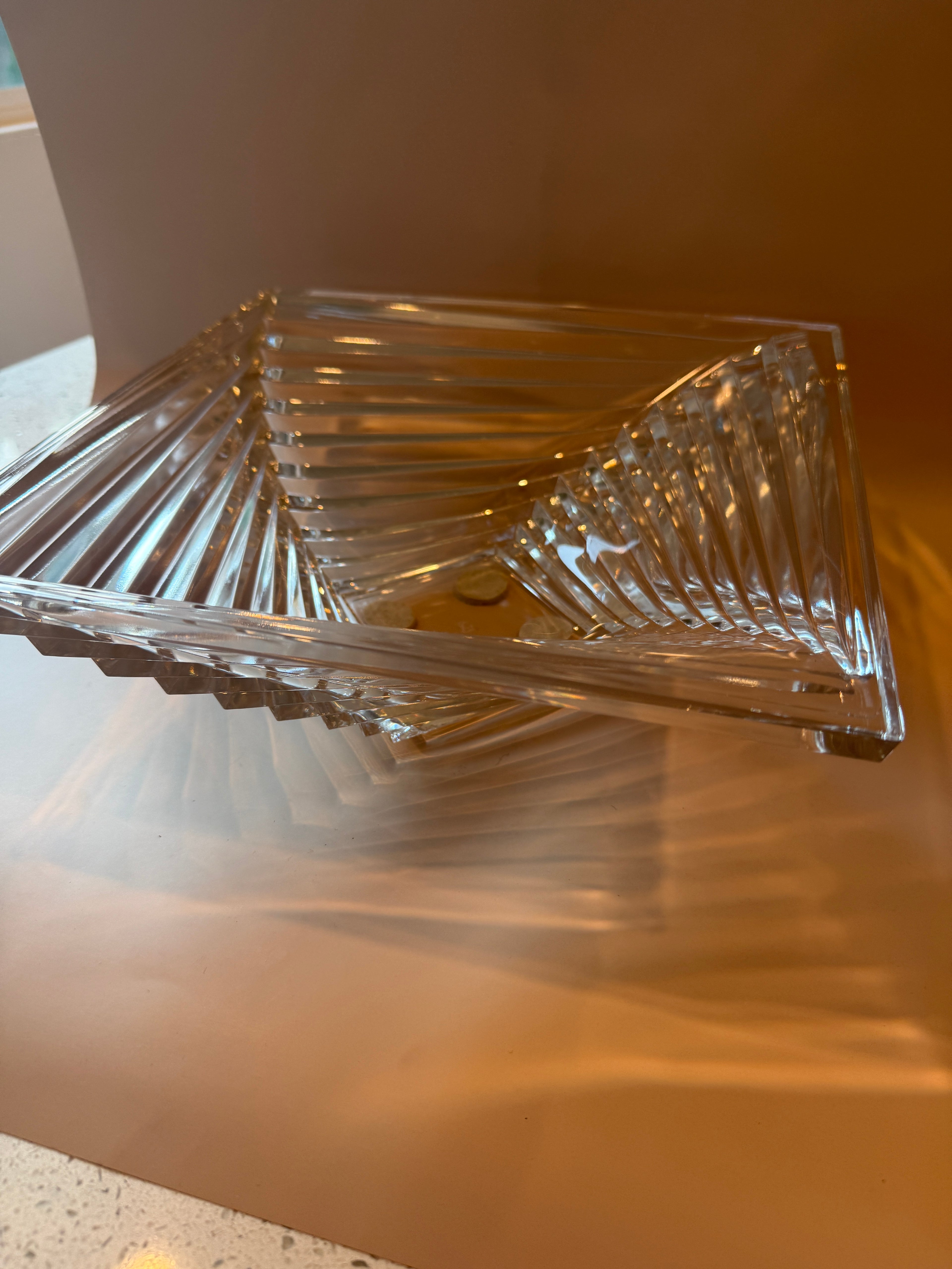 Vintage J.G. Durand Art Deco Style Geometric Crystal Bowl.
