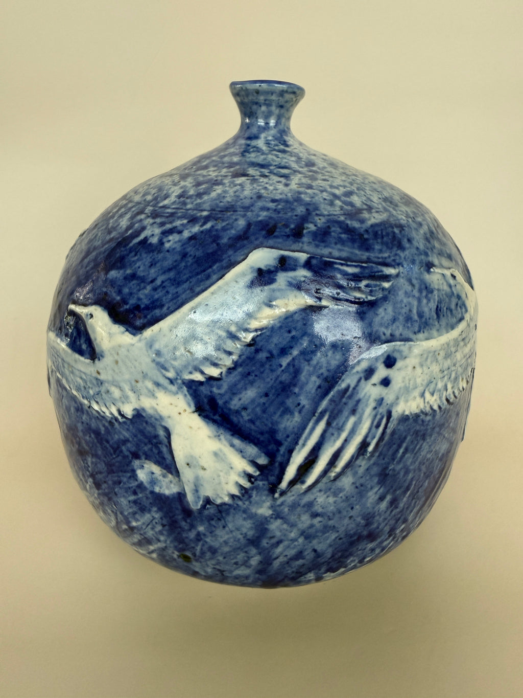 David and Esther Landis Signed Blue Ceramic Vase.