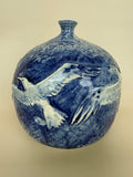 David and Esther Landis Signed Blue Ceramic Vase.
