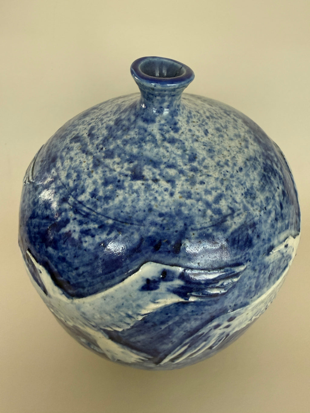 David and Esther Landis Signed Blue Ceramic Vase.