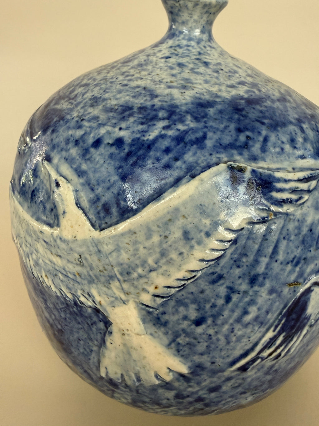 David and Esther Landis Signed Blue Ceramic Vase.