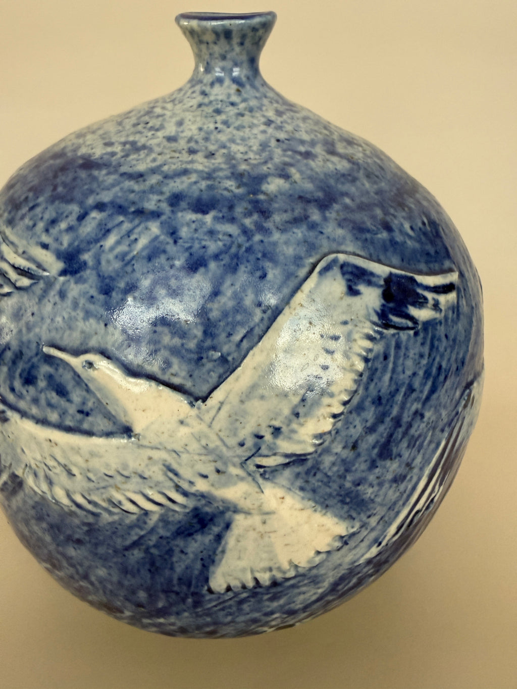 David and Esther Landis Signed Blue Ceramic Vase.