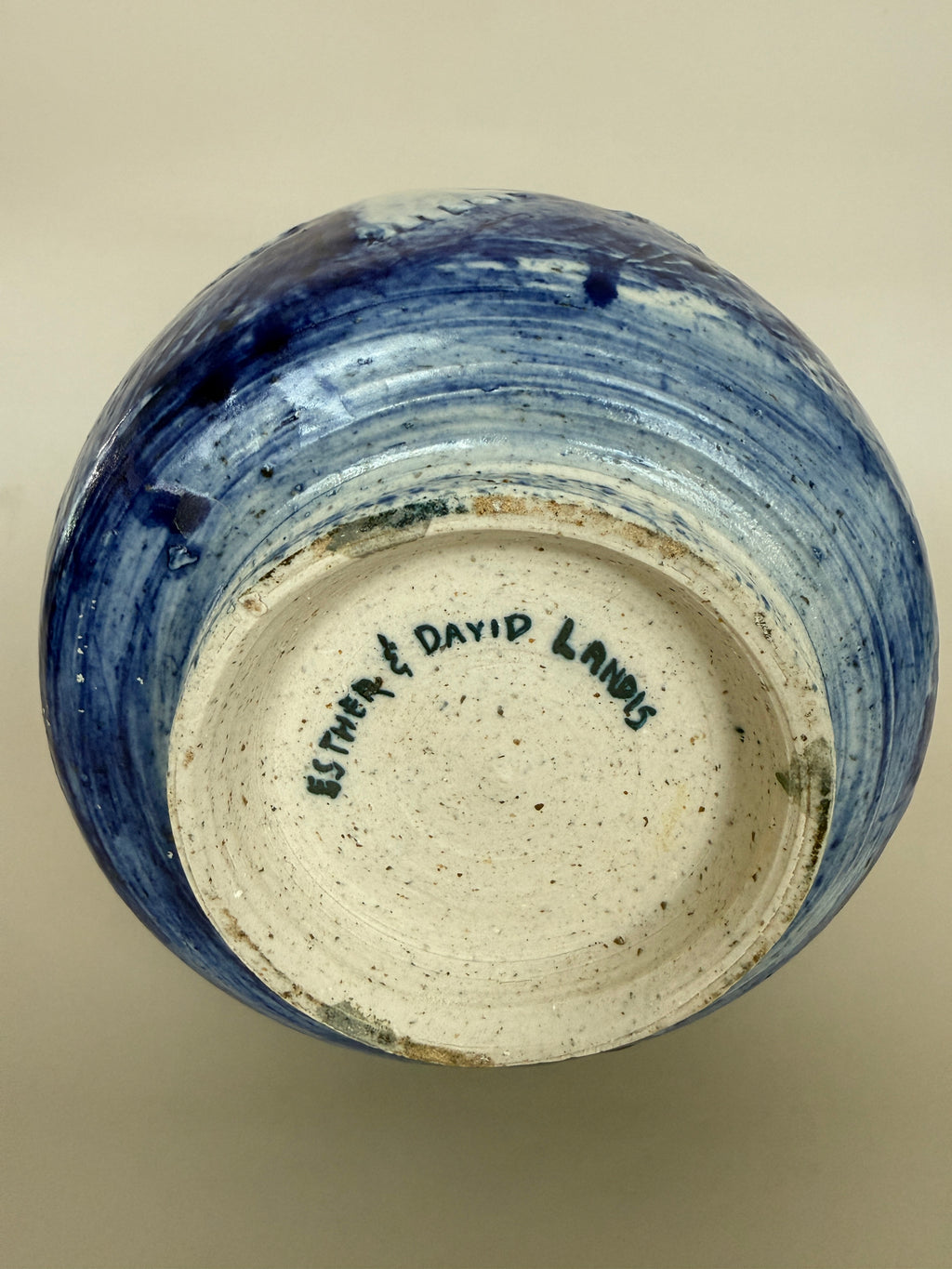 David and Esther Landis Signed Blue Ceramic Vase.
