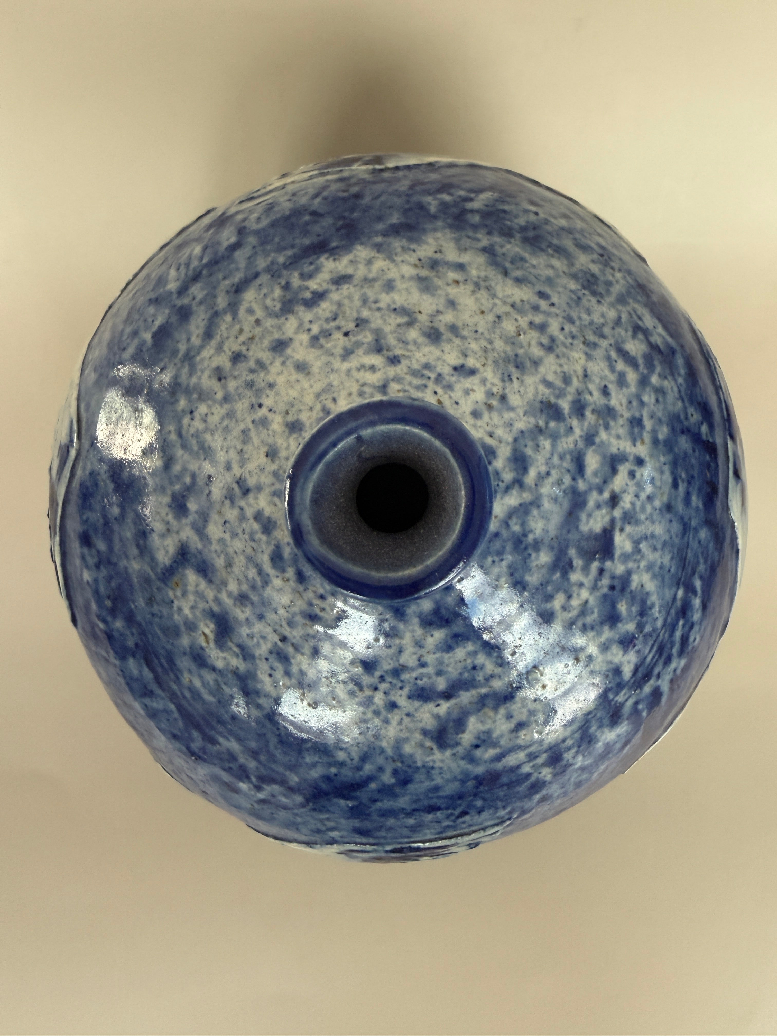 David and Esther Landis Signed Blue Ceramic Vase.