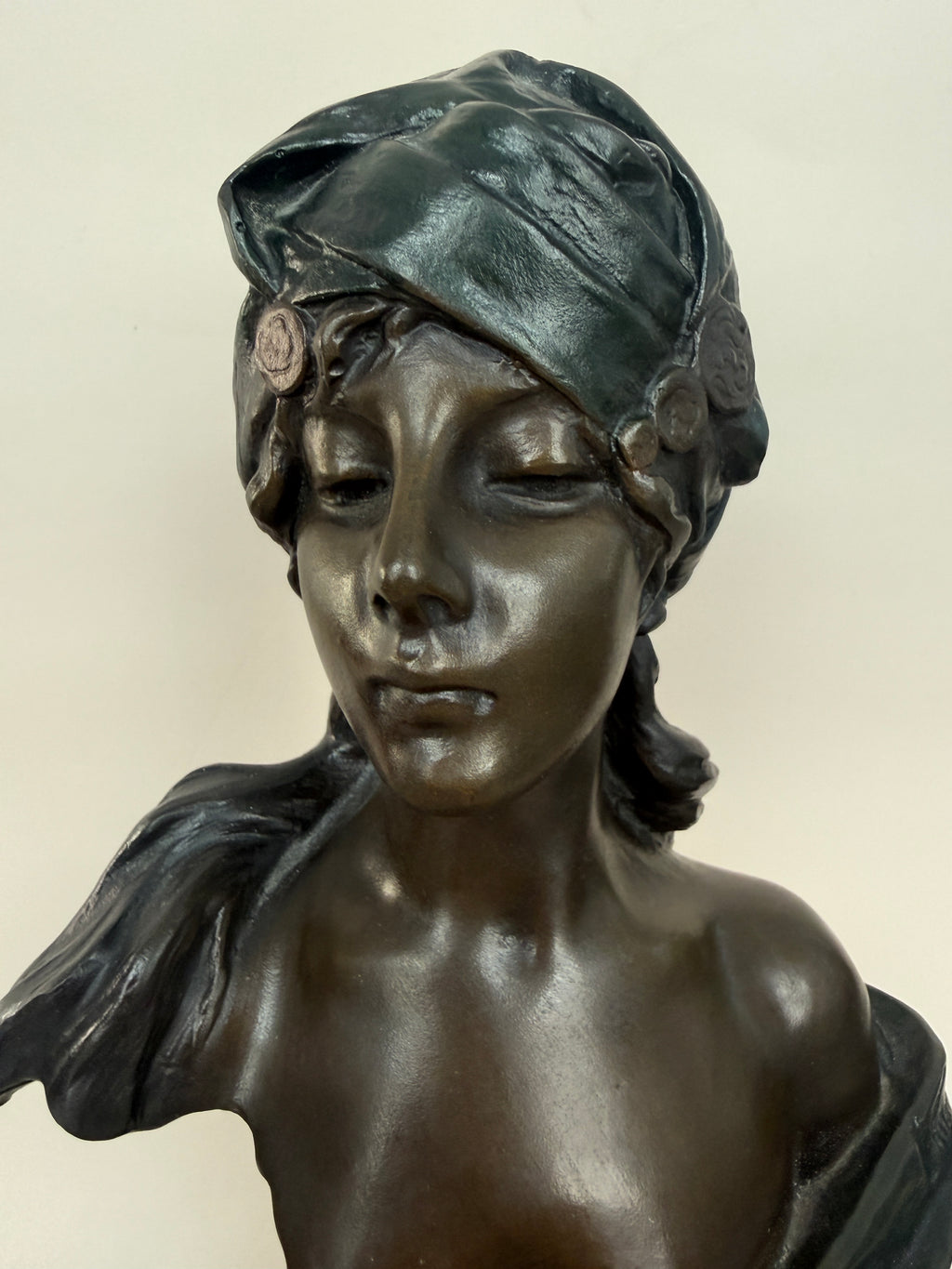 Vintage Bronze Bust Sculpture "Mlle et une Nuits" by Emmanuel Villanis.