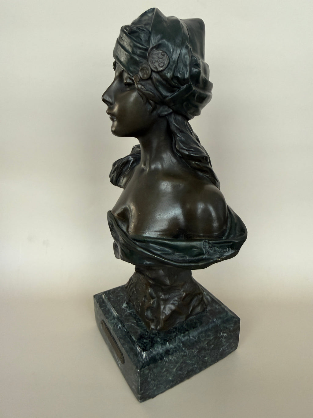 Vintage Bronze Bust Sculpture "Mlle et une Nuits" by Emmanuel Villanis.