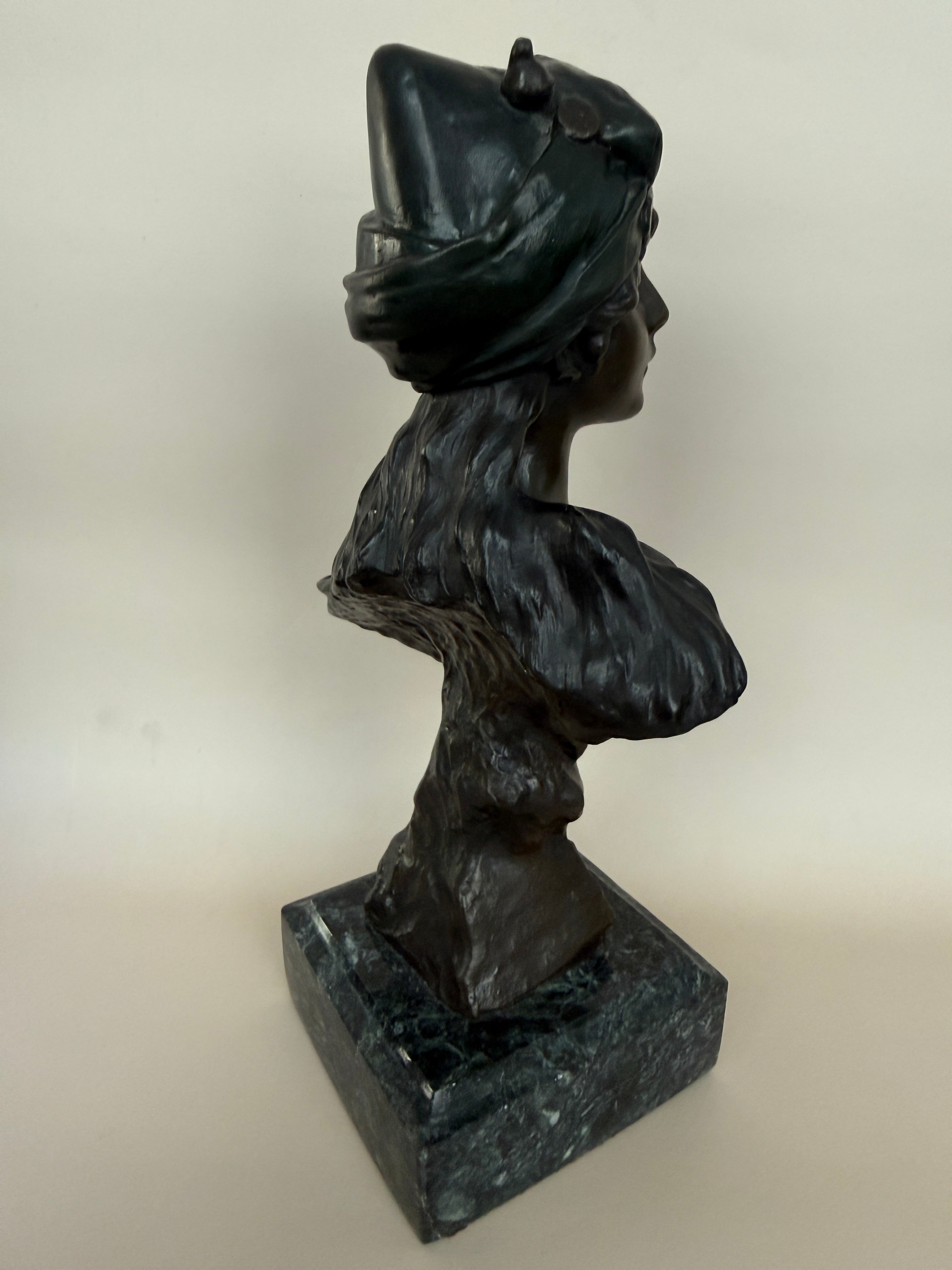 Vintage Bronze Bust Sculpture "Mlle et une Nuits" by Emmanuel Villanis.